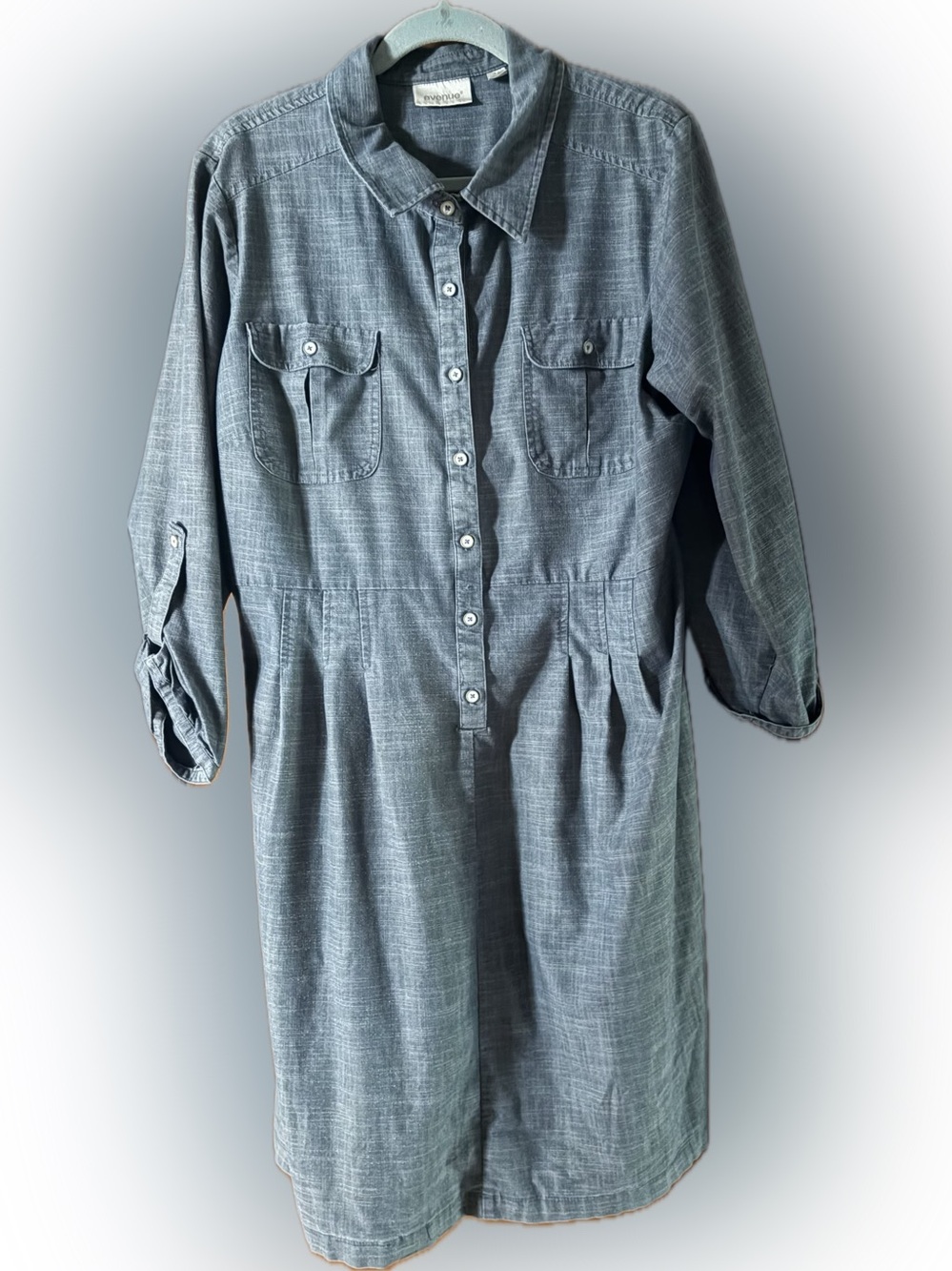 Avenue Chambray Button-Front Shirt Dress in Blue-Gray